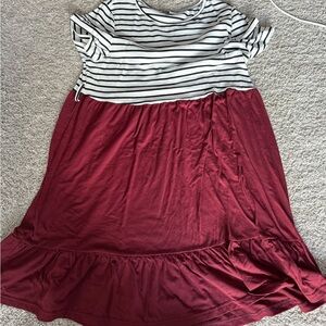 SHEIN Striped Top with Burgundy Skirt Dress